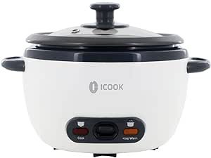 ICOOK 10-Cup Uncooked(20-Cup Cooked) Rice Cooker1.8L Grains,Oatmeal,Cereals Cooker,Rice Warmer Steamer,Large Rice Cooker Removable Nonstick Pot,Full View Glass Lid,White…