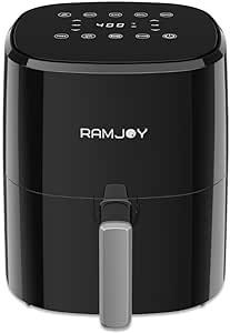 RAMJOY Air Fryer 3.8 Quarts for 1-2 people, 8-in-1 Functions, Air Fry, Roast, Bake, Broil, Preheat, Shake, Digital Small Air Fryer Oven, Nonstick Dishwasher-Safe Basket, Compact Air Fryers, Black