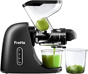 Fretta Masticating Slow Juicers, Wide Feeding Chute Cold Press Juicer, Celery Juicer, Juicer Machines Vegetable and Fruit,Juice Recipes Included, 2 Speed, BPA-Free, Easy Clean, 200W(Black)