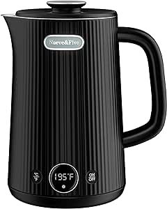 Nueve&Five Electric Kettle with Digital Temperature Display(?/?), 1.7L Double Wall Electric Hot Water Kettle, Auto Shut Off, 1200W Seamless 304 Stainless Steel Electric Tea Kettle -Black