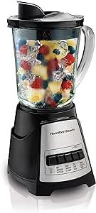 Hamilton Beach Power Elite Wave Action blender-for Shakes & Smoothies, Puree, Crush Ice, 40 Oz Glass Jar, 12 Functions, Stainless Steel Ice Sabre-Blades, Black (58148A)