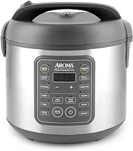 AROMA Professional Digital Rice Cooker, 10-Cup (Uncooked) / 20-Cup (Cooked), Multicooker, Slow Cooker, Steamer, Oatmeal Cooker, Egg Cooker, STS, 5 Qt, Gray, ARC-5200SG